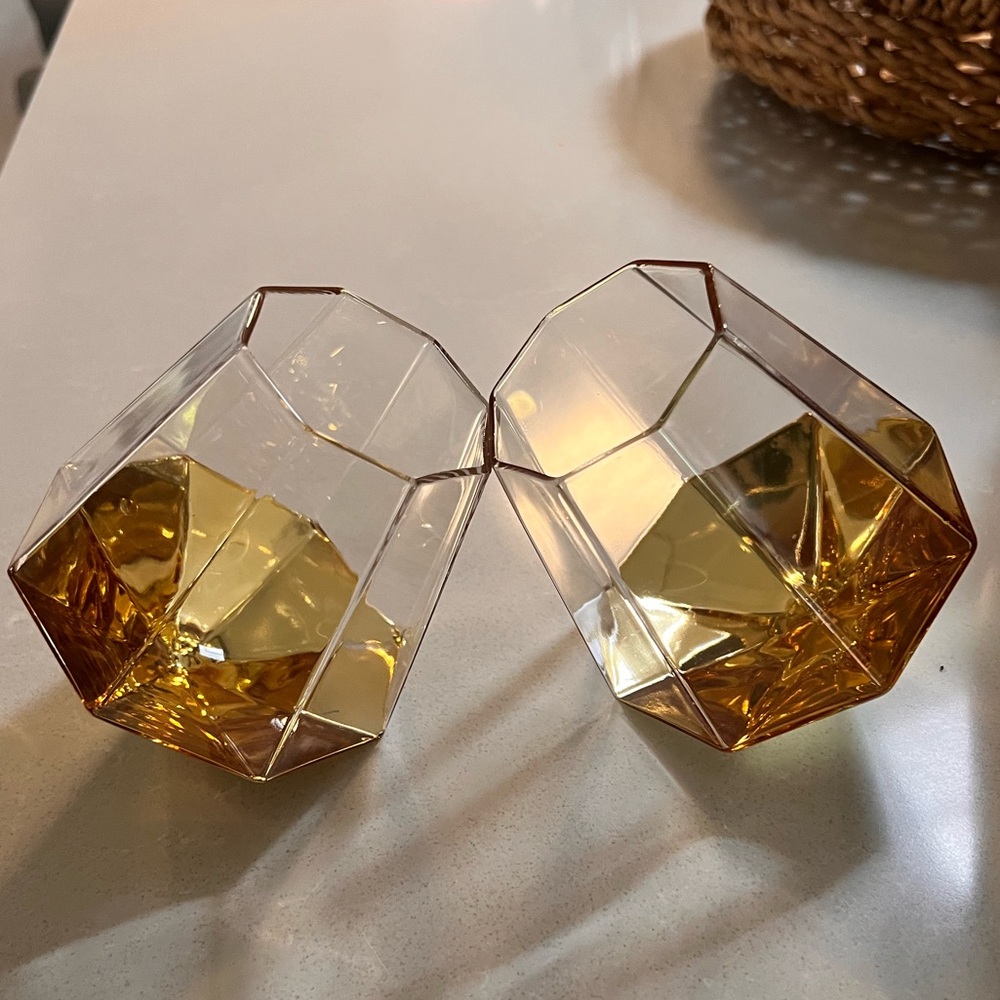 Unique Faceted ‘Tipsy’ Whiskey Wine Glasses Set of 2
